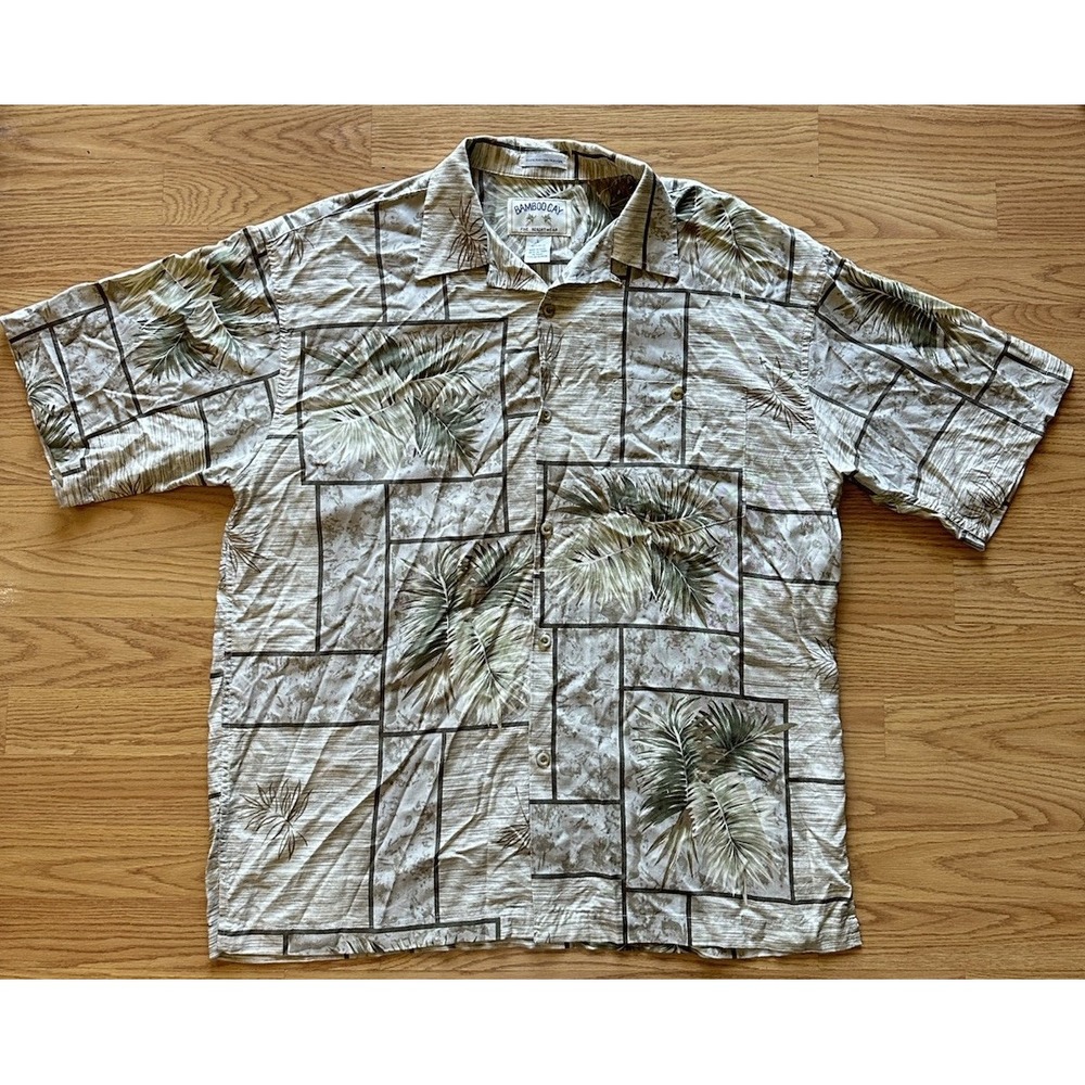 Bamboo Cay Hawaiian Shirt L Palms Aloha Mens 100% Rayon